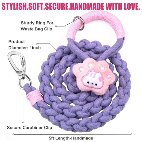 4FT Heavy Duty Braided Rope Dog Leash, Soft Cotton Design with Locking Clip for Medium & Large Dogs – Ideal for Walking & Training (Rabbit) - color: rabbit