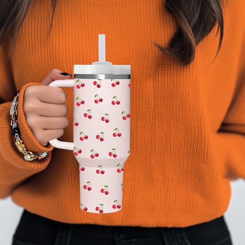 AMZUShome Cherry Gifts.40oz Cherry Tumbler with Handle.Cherries Lover Cup Gift.Birthday Christmas Cherries Tumblers Gift for Women Men. - style: Cherry
