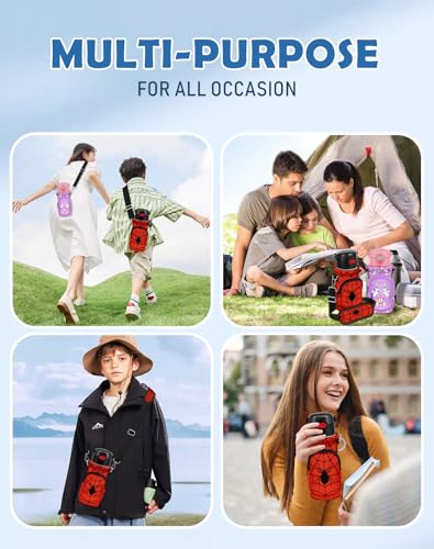 Water Bottle Carrier with Strap for Kids, 14-20 oz | Insulated, Neoprene Water Bottle Holder Bag with Pocket, Cute Cartoon, Bottle Bag for boys and girls, Walking Hiking Camping - color: Black Spider