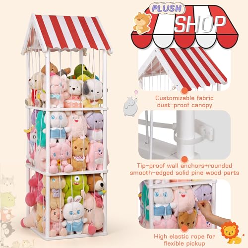 Wooden Stuffed Animal Storage Zoo 3-Tier, Anti-Tip Plush Toy Organizer | Large Capacity Stuffed Animal Organizer Holds 40+ Plushies, Anti-Tip Vertical Corner Toy Holder for Kids Nursery - color: White, size: Large