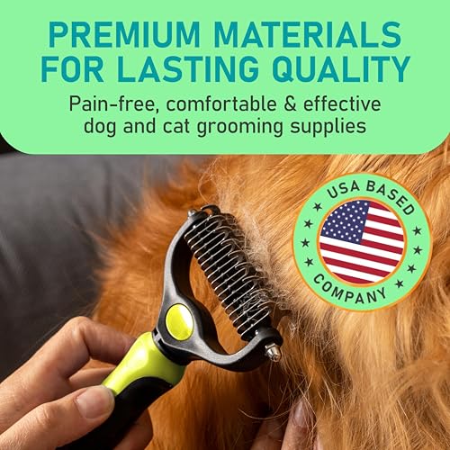 Maxpower Planet Pet Grooming Brush - Double Sided Shedding, Dematting Undercoat Rake for Dogs and Cats - Extra Wide Dog Grooming Brush - Yellow | Yellow Deshedding & Dematting, Extra-Wide Double-Sided Comb, Long-Haired Coats, Reduces Shedding, Original De