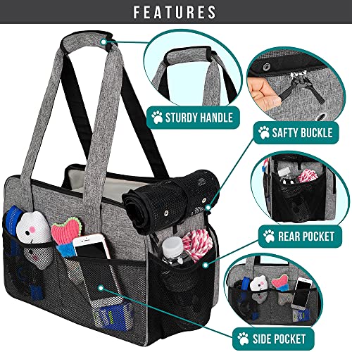 PetAmi Small Dog Purse Carrier, Soft-Sided Pet Carrier Bag with Pockets, Portable Puppy Cat Travel Handbag Tote, Airline Approved Breathable Mesh, Poop Bag Dispenser, Sherpa Bed, Max 18 lbs, Gray - color: Heather Gray