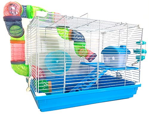 2 Levels Habitat Hamster Home Rodent Gerbil Mouse Mice Rat Wire Cage with Complete Set of Accessories (18" L x 12" W x 15" H, Blue) - color: Blue, size: 18"L x 12"W x 15"H | 2-Floors