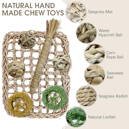 Hamiledyi Rabbit Seagrass Activity Mat Bunny Toy Hanging Rabbit Chew Toys for Teeth Enrichment Toys Seagrass Protector Mat Small Animal Toys for Chinchilla Guinea Pig Hamster Rat Rodent - style: A