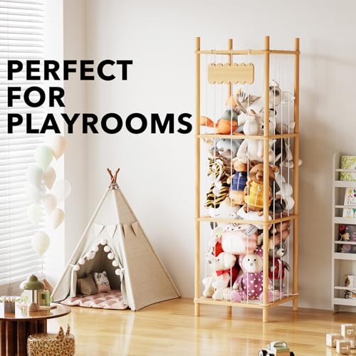 SpaceAid Stuffed Animal Storage Organizer, Wood Animals Zoo Toy Plushies Storage Holder, Large Capacity Plush Toy Cage for Playroom Organization, 15.8" Wide, Natural - color: Natural, size: 15.8"W x 15.8"D (Large)