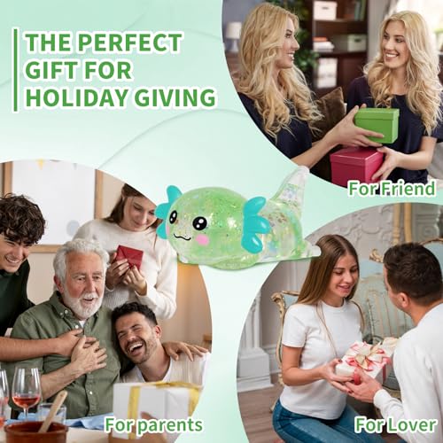 Green Axolotl Squeeze Toy, Slow Rise squishies Relief Sensory Toy. | Cute Squeeze Anxiety Pressure Ball, Portable Calming Fidget Toy for ADHD Autism, Gift Box Packed - color: Single Green Lying Axolotl