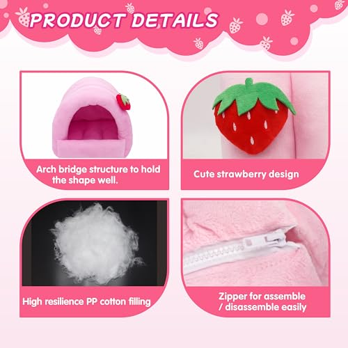 3 in 1 Guinea Pig Hideout Detachable, Warm Fleece Guinea Pig Bed Washable, Multipurpose Small Animal House Bed for Rabbit, Ferret, Hedgehog, Rat and Chinchilla Cage Accessories (Medium, Pink) - size: Medium