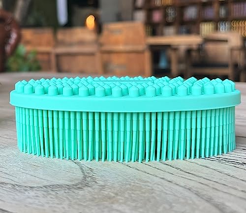 Premium Sensory Brush for Kids or Autism,Soft Silicone Body Scrubber,2 in 1 Sensory Room Occupational Therapy Sensory Brushes,Silicone Loofah,Pet Shower Brush Bath Brush Shampoo Brush(Big Oval-Teal) - color: Big Oval-teal