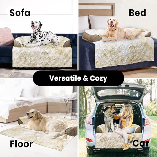 Calming Extra Large Dog Couch Bed, 45 x 37 inch Waterproof Removable Pet Mat Couch Cover for Furniture Protector, Non-Slip Fluffy Pelsbarn Dog Bed for Couch, Sofa, Car - Tie-Dye Khaki - color: Tie-Dry Khaki, size: 45"L x 37"W x 5"Th