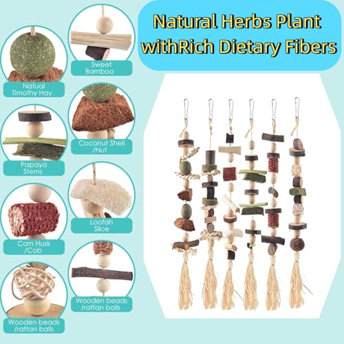 Bunny Chew Toys, Hamster Rabbit Cage Hanging Chew Toys, Natural Apple Wood Bunnies Treats, Improve Small Animal Teeth Health for Guinea Pig Chinchilla Ferret Rats Gerbil (6pcs)