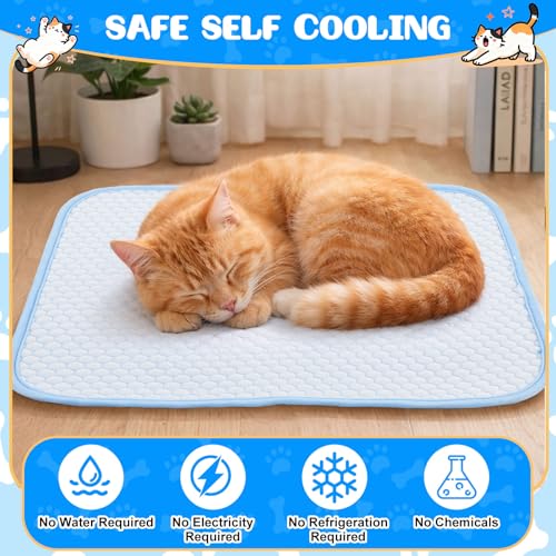 4 Pack Dog Cooling Mat, 18 x 14 Inches Washable Self Cooling Pet Pad for Cats Dogs, Ice Silk Cold Kennel Crate Mat with Chill Fiber for Summer Indoor Outdoor Pet Sleeping - size: 18 x 14 Inches