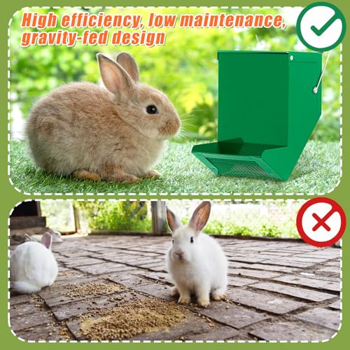 2 Pcs Rabbit Feeder for Cages Small Animal Food Pellet Dispenser with Lid Metal Chicken Grit Oyster Shell Squirrel Feeders Outside(4.7 Inches,Mesh Bottom,Green) - color: Green, size: 4.7 Inches, style: Mesh Bottom