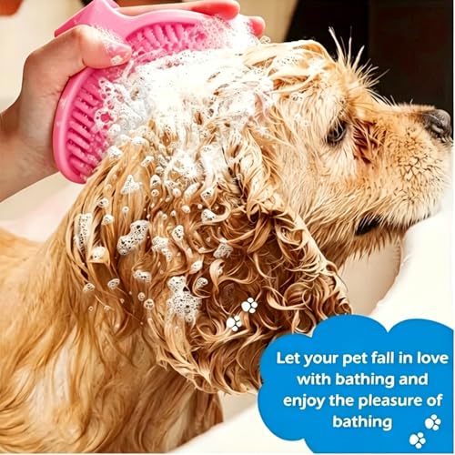 1pc Pet Bathing Brush With Adjustable Circular Handle, Non-Slip Grip, Soft Silicone Bristles for Dog & Cat Grooming, Shampooing, Massaging - Ideal for Bathing, Pink