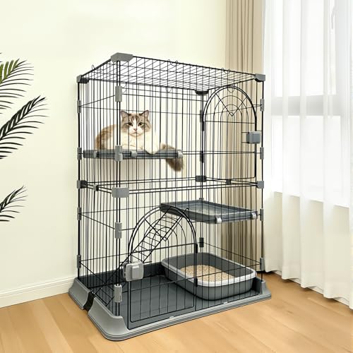 Cat Cage for Indoor Cats, DlY 2-Tier Catio & Cat Playpen with Escape-Proof Spacing, Sturdy Metal Cat Crate Kennel for Kittens, Ferrets & Small Animals - color: Grey, size: 2-Tier 35"