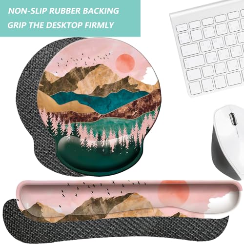 Keyboard Wrist Rest Pad Mouse Pad with Wrist Support Set of 3, Mousepad with Non-Slip Rubber Base, Ergonomic Memory Foam Mouse Wrist Cushion Support for Home Office Laptop Computer Gaming, Sunrise - color: Sunrise