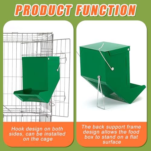 2 Pcs Rabbit Feeder for Cages Small Animal Food Pellet Dispenser with Lid Metal Chicken Grit Oyster Shell Squirrel Feeders Outside(4.7 Inches,Mesh Bottom,Green) - color: Green, size: 4.7 Inches, style: Mesh Bottom
