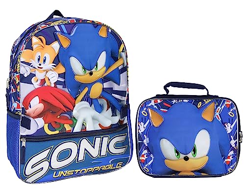 AI ACCESSORY INNOVATIONS Sonic The Hedgehog Tails And Knuckles Kids School Travel Backpack 2 Piece Set With Detachable Lunch Box