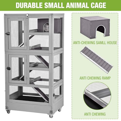 GUTINNEEN Ferret Cage Anti-Chewing Guinea Pig cage with Wheels Chinchilla Cage Metal Frame Small Animal Cage,Lizard,Squirrel Chameleon,Gerbils 5 Levels