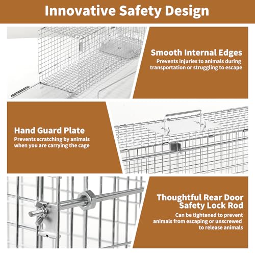 32" Heavy-Duty Humane Animal Trap Cage | Heavy-duty folding animal trap, suitable for stray cats, raccoons, and rabbits weighing up to 17 pounds