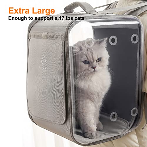 Cat Backpack Carrier Large Pet Backpack Carrier, 17lbs Load-Bearing Ventilated Design Dog Backpack Carrier for Small Dogs, Sturdy Cat Bubble Backpack for Travel, Hiking & Outdoor Use, Grey