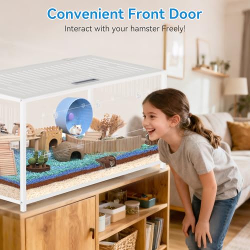 Large Metal Hamster Cage - Chew Proof Syrian Hamster Cage & Habitat with Acrylic Panels, Top Open, Breathable, Big Hamster House for Gerbils, Guinea Pigs, 40.5 x 20.4 x 22 Inch, White