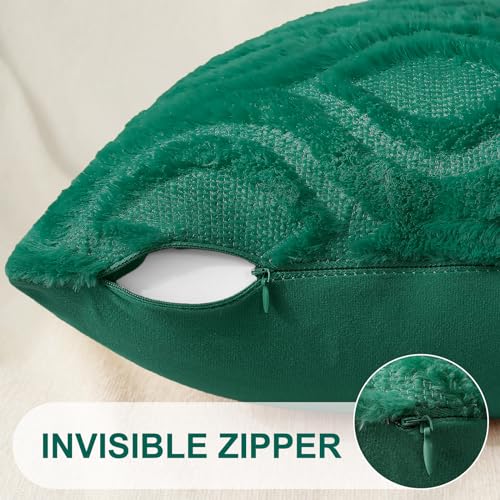 decorUhome Faux Fur Plush Soft Green Throw Pillow Covers 16x16 Set of 2 | Plush Solid Fall Couch Pillow Covers, Accent Modern Farmhouse Neutral Decorative Square Pillow Cases for Sofa Bed Living Room - color: Green, size: 16" x 16" (Pack of 2)