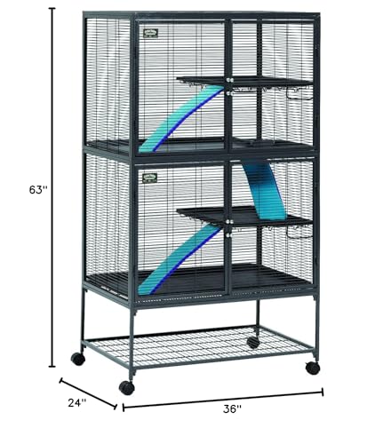 Critter Nation by MidWest Homes for Pets Double Unit Small Animal Cage, Habitat for Rats, Chinchillas, Ferrets, Sugar Gliders, Tool-Free Assembly, with Full-Width Doors, Shelves & Removable Base Pans - color: Black: 1/2 Inch Wire Spacing: Critter Nation,