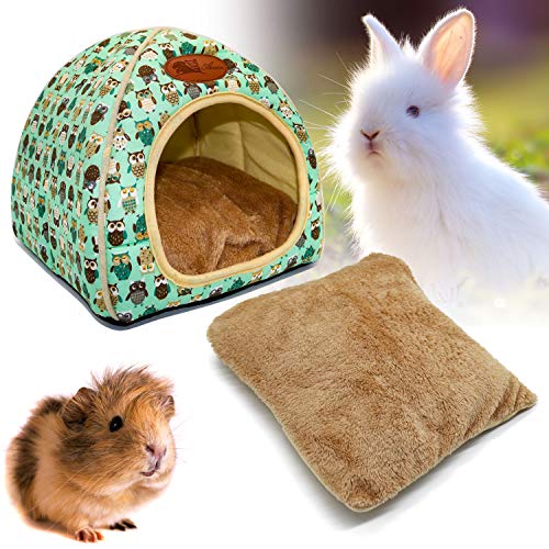 Guinea Pig Bed Hideout, Washable Hamster Cave for Small Animals | Removable Cushion for Cleaning, Warm Fleece Nest, Washable Bed,10.23 x 10.23 x 11 in, Dwarf Rabbits Hedgehogs - color: Green