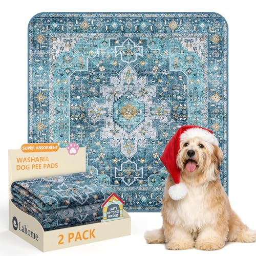 Lahome Super Absorbent Washable Pee Pads for Dogs - Secure Floor Protection - Non-Slip, Leakproof Reusable Pads for Training, Crates & Playpens (2 Pack, 36"x36", Blue) - color: Blue, size: 3FT x 3FT (Pack of 2)