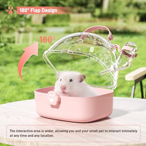 BUCATSTATE Small Animal Carrier Cage with Water Bottle, Portable Hamster Travel Carrier Carry Case 7.24" L*6.69 W *6.42" H for Small Pets, Gerbils, Mice, Dwarf Hamster (Pink) - color: Pink