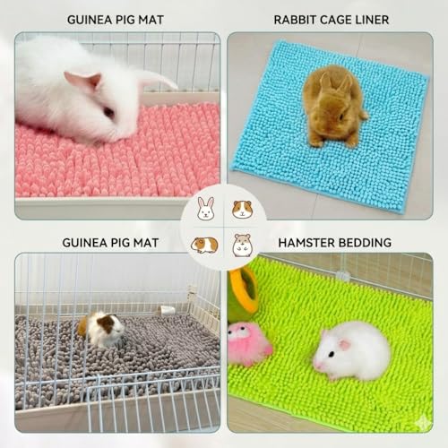 8 Pcs Guinea Pig Cage Liner, 16x12 Inch Washable Fleece Bedding Mats, Reusable Pee Pads for Small Animals, Rabbit Bunny Hamster Cage Accessories (Gray, Green, Pink, Blue)