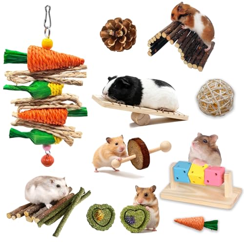 Rabbit Toys Bunny chew/Guinea Pig Toys Natural Timothy Hay Sticks Apple Wood Sticks Handmade for Guinea Pig Hamster Rat Chinchilla (TOY-1-18) - color: TOY-1-18
