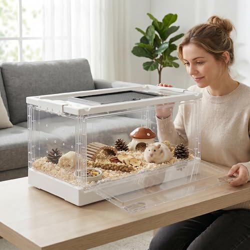 PawHut Hamster Cage Stackable for Dwarf Hamsters 22" x 13" x 12" White | Small Animal Cage, Front Door, Ventilated Gerbil Habitat, for Gerbils, Mice