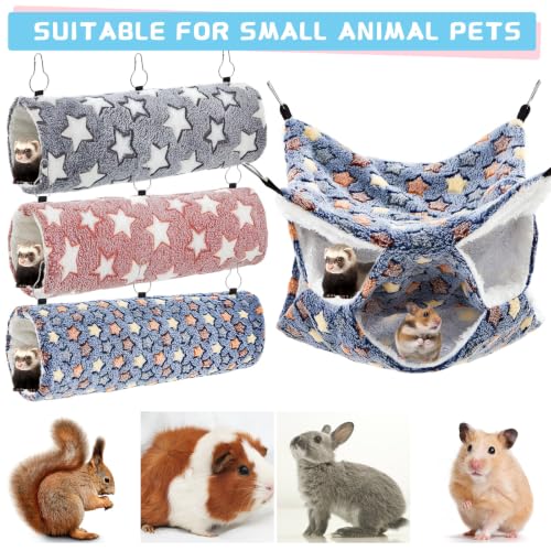 Abbylike 9 Pieces Rat Hammock 3 Tier Guinea Pig Ferret Hammocks Small Pet Hanging Tunnel Glider Toy Guinea Pig Ferret Hideout Bed Cage Accessories for Hamster(Navy,Grey,Pink,Star) - color: Navy,Grey,Pink,