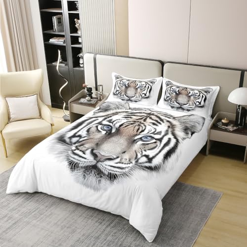 Erosebridal Boys Tiger Bedding Set Full Size, 100% Cotton Wild Animal Print Duvet Cover for Boys Girls Teens Adult Bedroom, Grey Tiger Skin Comforter Cover Black White Stripe Quilt Cover for Bedroom - color: Multi 09, size: Full (No Comforter)