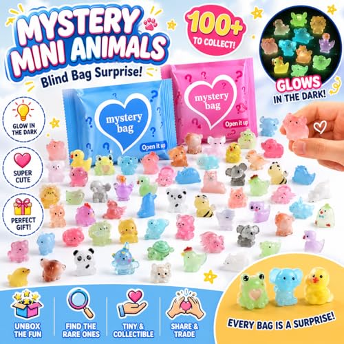 100 PCS Mystery Bag Mini Resin Animals, Glow in The Dark Tiny Animal Figurines Blind Bags Bulk, Cute Mini Resin Figures Surprise Box Toys for Kids, Classroom Prizes Goodie Bag Stuffers Party Favors - color: 100pcs Animals
