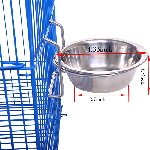 QBLEEV Stainless Steel Birdcage Feeder Bowls for Hamster Cage, 150ml, 5 oz | Stainless steel birdcage bowls feeding perches play stand with clamp, parrot pet animal hamster cage, easy to install - color: 2 Pack