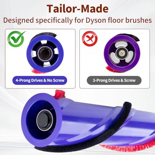 For Dyson V6 Replacement Parts: Brush Roller For Dyson V6 Roller Brush Replacement Animal Absolute Cordless Vacuum Attachments, Part No. 966821-01, 966084-01 (4-Prong, tip is 45mm)