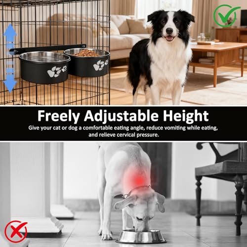Kennel Water Bowl Hanging, 2 Pack Dog Crate Bowls, No Spill Dog Crate Water Bowl, Food Bowls for Kennel Cage Crates Mountable, 6.3*6.3*2.75 inches for Medium and Small Dog Cat Bunny Guinea Pig Ferret