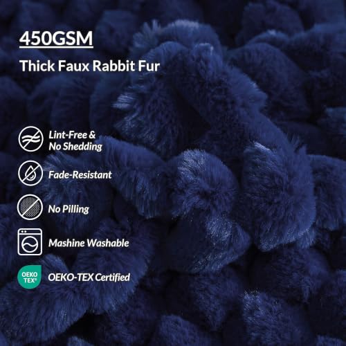 XeGe Luxury Bubble Fluffy Faux Rabbit Fur Bed Blanket Queen, Navy Blue | 90"x90", Double-Sided, Hypoallergenic, No-Shed, Washable, Plush Shaggy Blanket for Bed Couch Sofa Snuggling Lounging Napping - color: Navy Blue, size: Queen (90" X 90")