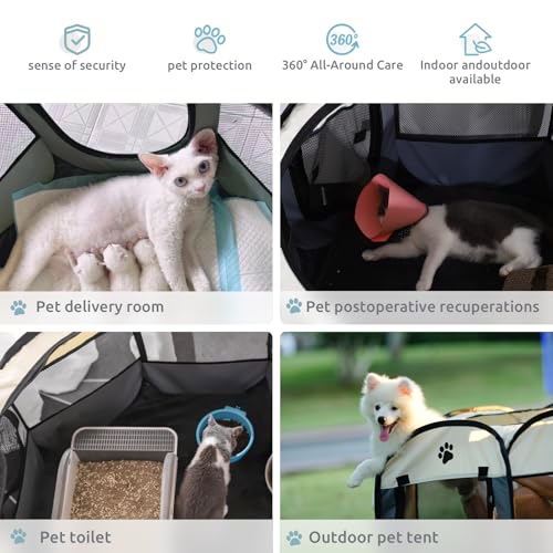 SENCONE Portable Pet Playpen for Cats, Kittens, Puppies, Indoor/Outdoor, L | Pop-Up/Fold-Flat Tent for Storage/Travel • Play & Exercise Pen for Small/Growing Pets • Recovery & Whelping Space • Grey - color: Gray, size: Large (44.8"*44.8"*22.8")