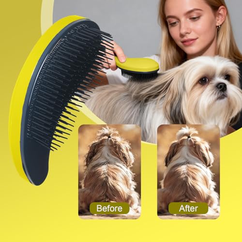 Small Dog Brush, Skin-friendly Soft Bristles (Yellow) | Puppy Hair Brush, Massage and Bath Supplies, Pet Grooming Tool for Teddy, Yorkies, Maltese, Shih Tzu, Chihuahua - color: Yellow