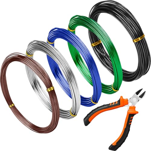 Mudder 5 Roll Aluminum Bonsai Training Wire Tree 160 Feet Total with Bonsai Wire Cutter Anodized Training for Holding Branches Small Trunks(1/1.5/2.0mm,Modern) - color: Modern, size: 1/1.5/2.0mm