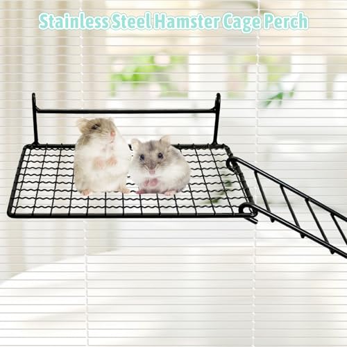 BNOSDM 4 PCS Sugar Glider Toy Stainless Steel Platform Squirrel Perch with Climbing Ladder Small Animals Cage Accessories for Guinea Pig, Chinchillas, Gerbils, Mice, Rats, Mouse - color: Black