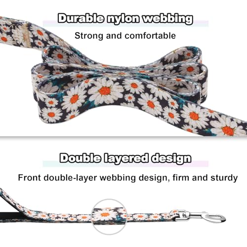 5ft Dog Leash with Two Padded Handles, Heavy Duty Strong Nylon Pet Leash with Soft Neoprene Handle for Small Medium Large Dogs, Daisy - color: Daisy, size: 1 in x 5 ft