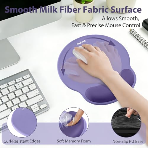 Mouse Pad and Keyboard Wrist Rest, 3-in-1 Gel Memory Foam Ergonomic Mouse Pad with Wrist Rest Set, Gaming Mousepad Arm Cushion Support for Computer Office Desk Accessories Cute Setup, Purple - color: Purple