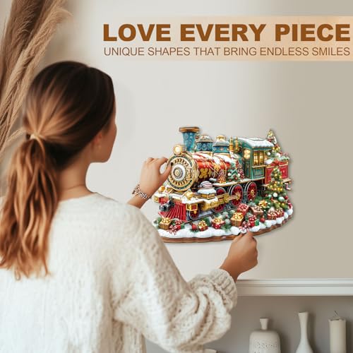 Christmas Train Puzzles Adults Gifts Wooden 175 Pieces 11.4 * 9.3in - color: Christmas Train, size: Medium