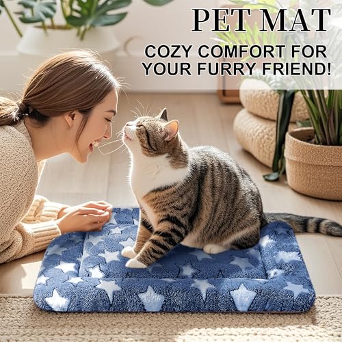 Dog Bed Mat, Reversible Crate Pad & Cute Dog Bed - Machine Washable Kennel Mat with Ultra Soft for Small Dogs & Cats - color: Dark Blue Stars, size: 18"L x 14"W x 1.5"Th