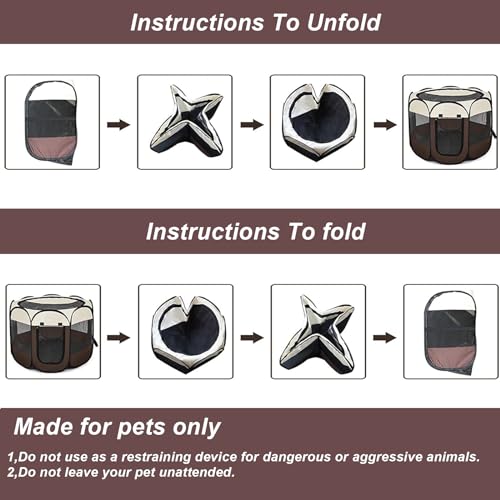 Portable Pet Playpen Puppy Pen Dog Tent Cat Playpen | 8-Panel Indoor/Outdoor Puppy Pen with Shade Cover & Travel Bag - Waterproof Dog Cat Tent - color: Brown, style: Small (29"x29"x17" with free bonus)