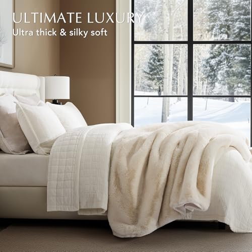EVERGRACEHOME Faux Chinchilla Fur Throw Blanket, 60"x80", Arctic White | Luxury, Super Soft, 1220GSM, Fluffy Cozy Mink, Reversible Velvet Back, Warm Thick Heavy Winter Throw for Couch Bed, Gift - color: Arctic White, size: 60"x80"